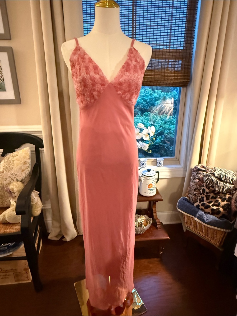 wild fable Rose-Pink Lace-Trim Maxi Slip Dress